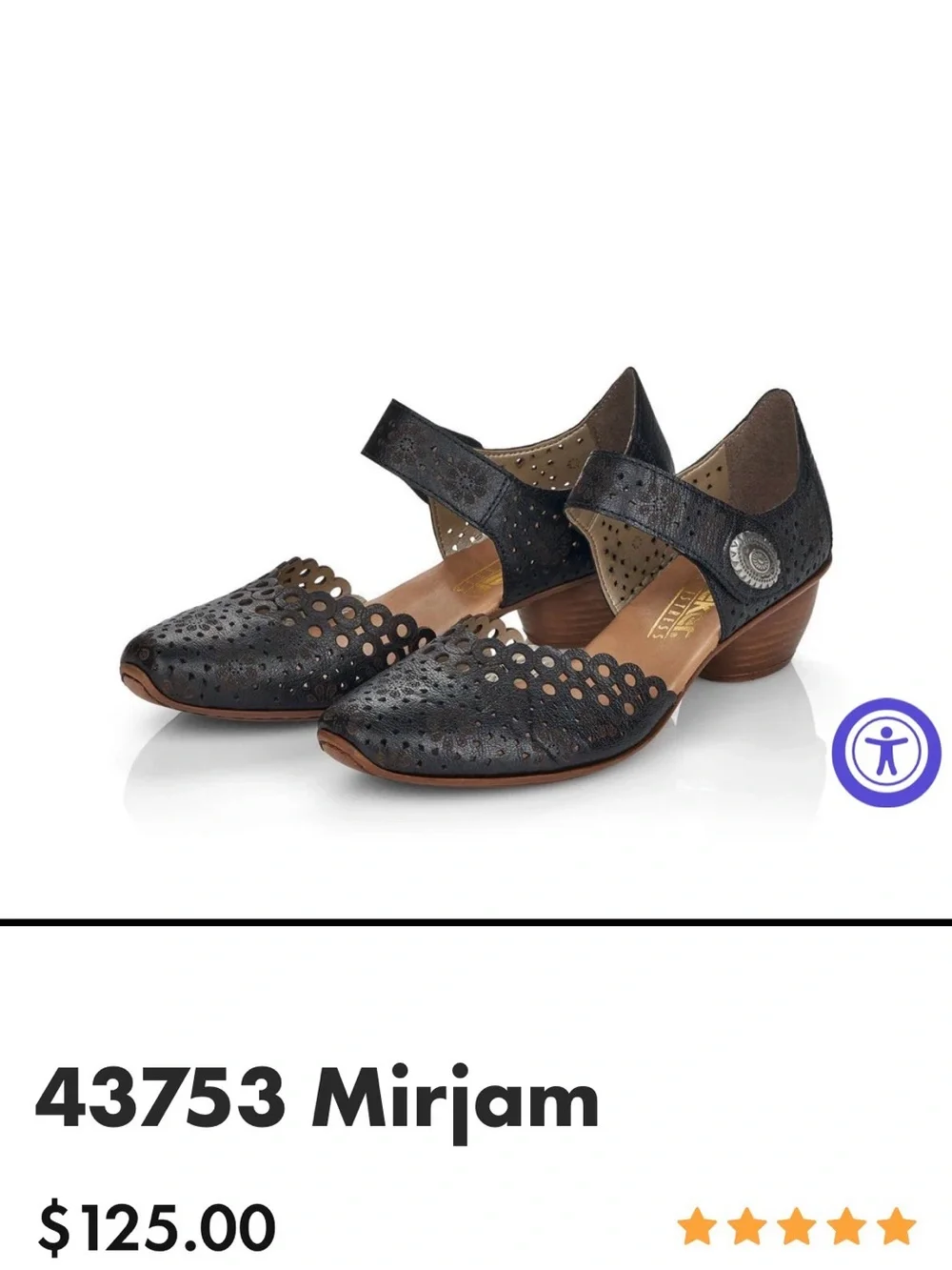 Rieker Black Laser-Cut Mary Jane heels with Ankle Strap